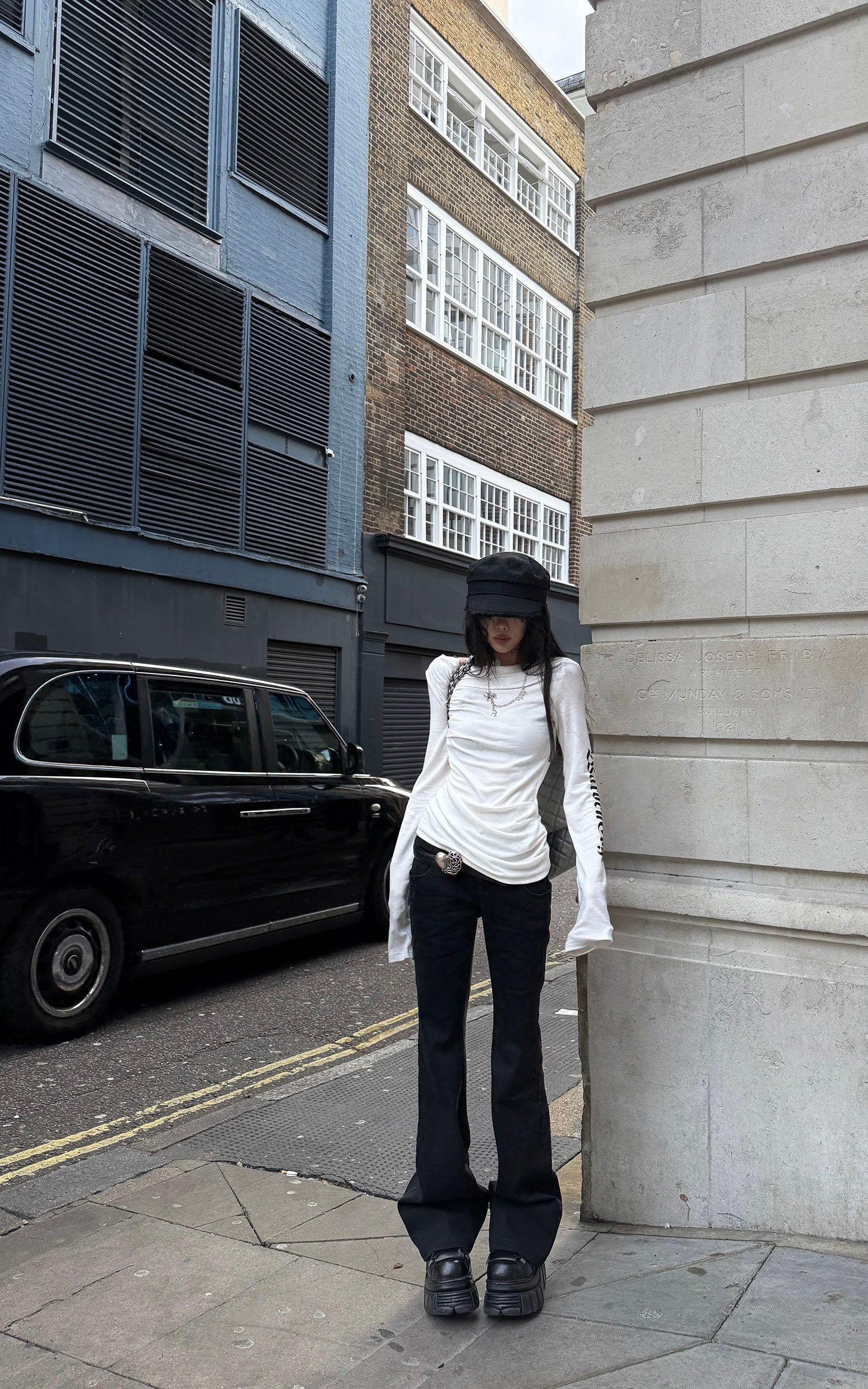 WARDEN EDGE Asymmetric Draped Long Sleeve Fitted Top