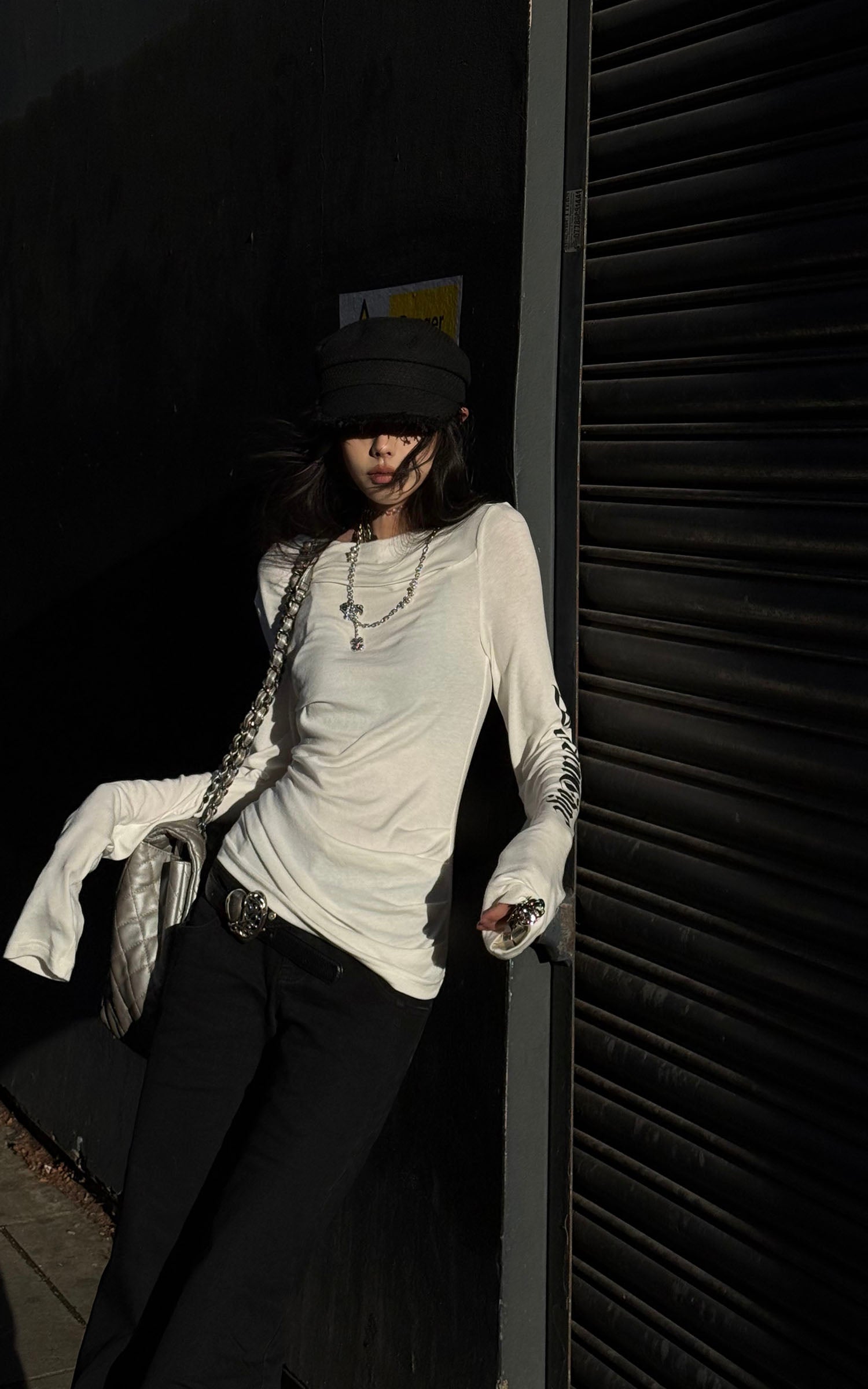 WARDEN EDGE Asymmetric Draped Long Sleeve Fitted Top