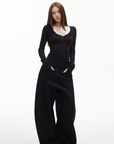 IAMXIAA Slim Fit Ribbed Henley Top with Scoop Neck and Button Detail