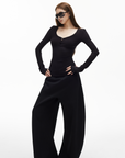 IAMXIAA Slim Fit Ribbed Henley Top with Scoop Neck and Button Detail