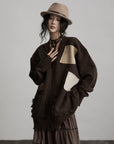 DOINDULGE Patchwork Distressed Knit Cardigan