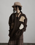 DOINDULGE Patchwork Distressed Knit Cardigan