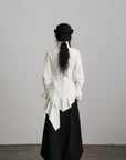 DOINDULGE Asymmetric Ruched High-Neck Shirt with Sculptural Draped Panels