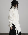 DOINDULGE Asymmetric Ruched High-Neck Shirt with Sculptural Draped Panels