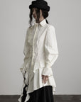 DOINDULGE Asymmetric Ruched High-Neck Shirt with Sculptural Draped Panels