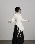 DOINDULGE Asymmetric Ruched High-Neck Shirt with Sculptural Draped Panels