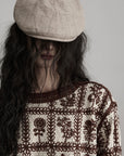 DOINDULGE Floral Grid Knit Sweater