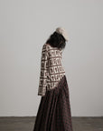 DOINDULGE Floral Grid Knit Sweater