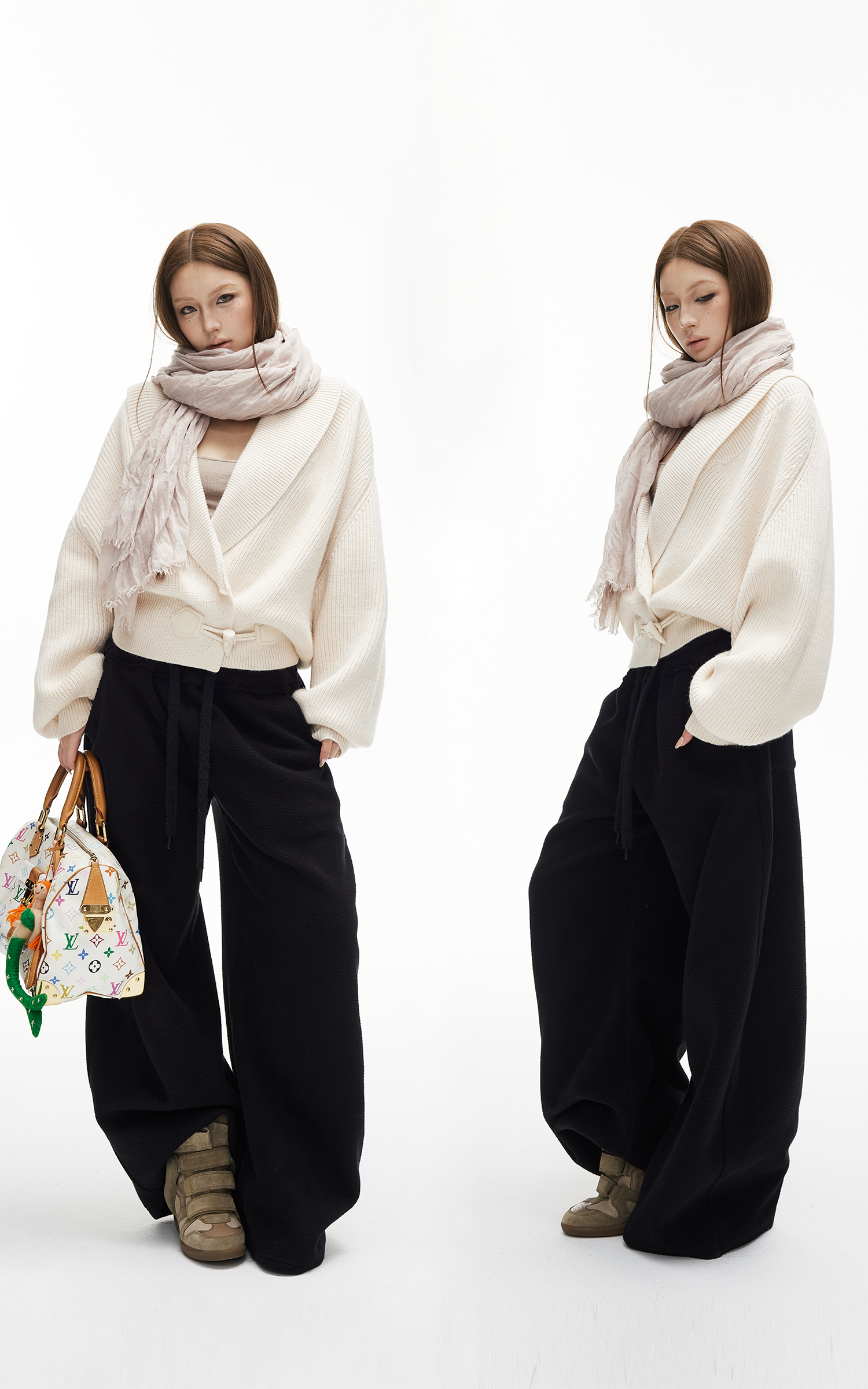 IAMXIAA Fleece Wide-Leg Sweatpants with Drawstring Waist