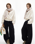 IAMXIAA Fleece Wide-Leg Sweatpants with Drawstring Waist