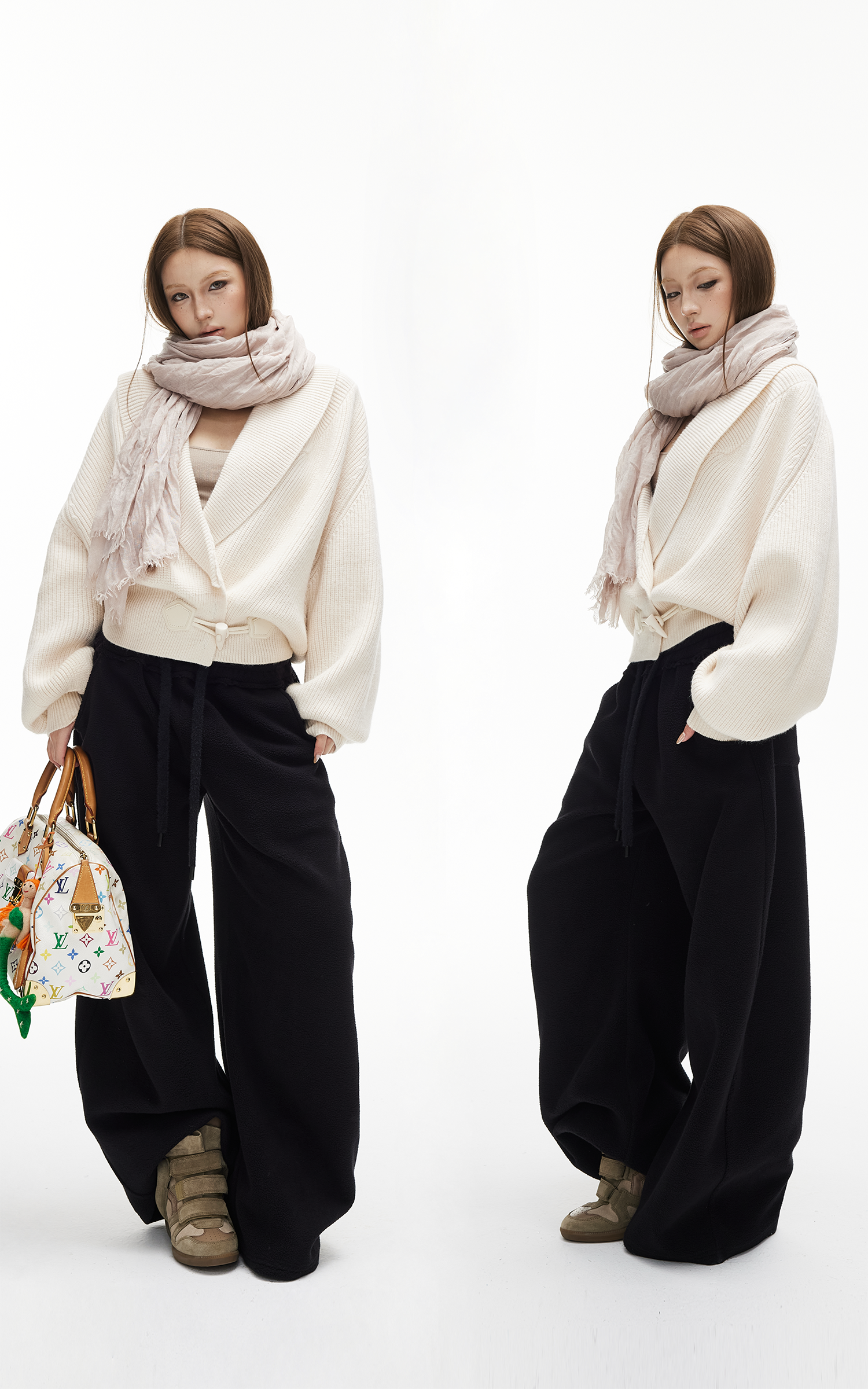 IAMXIAA Ribbed Knit Wrap Cardigan Women Winter Shawl Collar Sweater