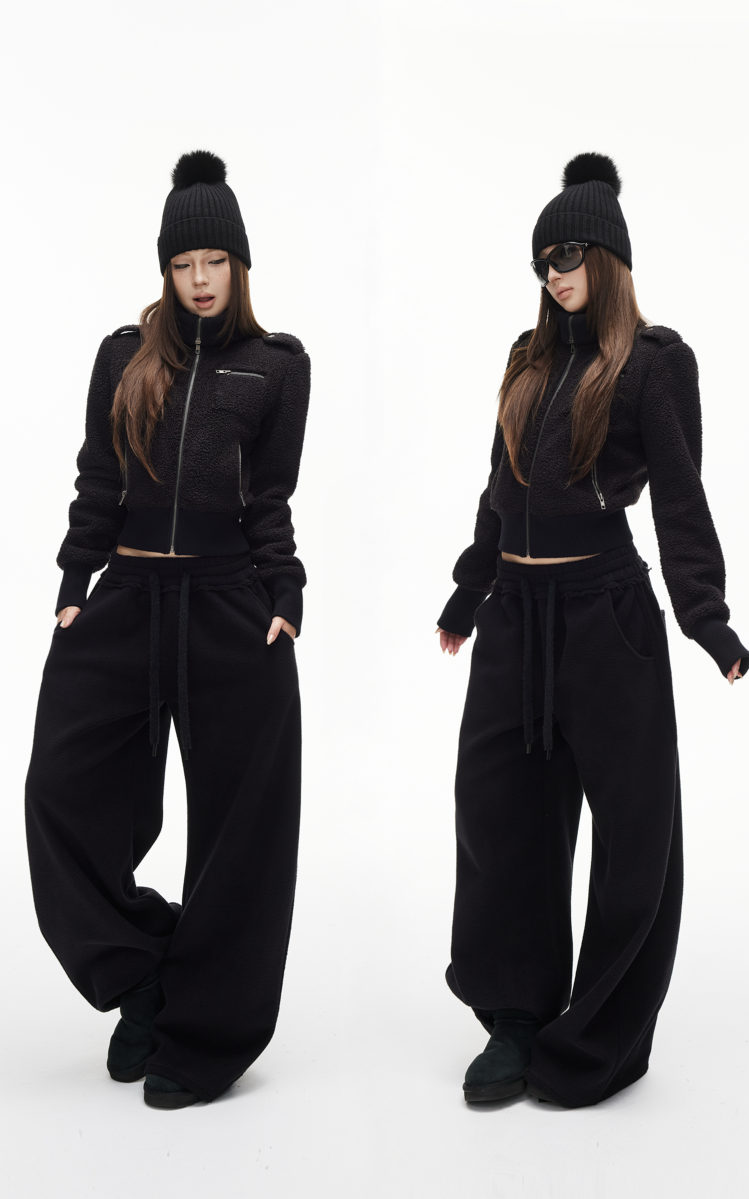 IAMXIAA Fleece Wide-Leg Sweatpants with Drawstring Waist
