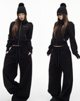 IAMXIAA Fleece Wide-Leg Sweatpants with Drawstring Waist