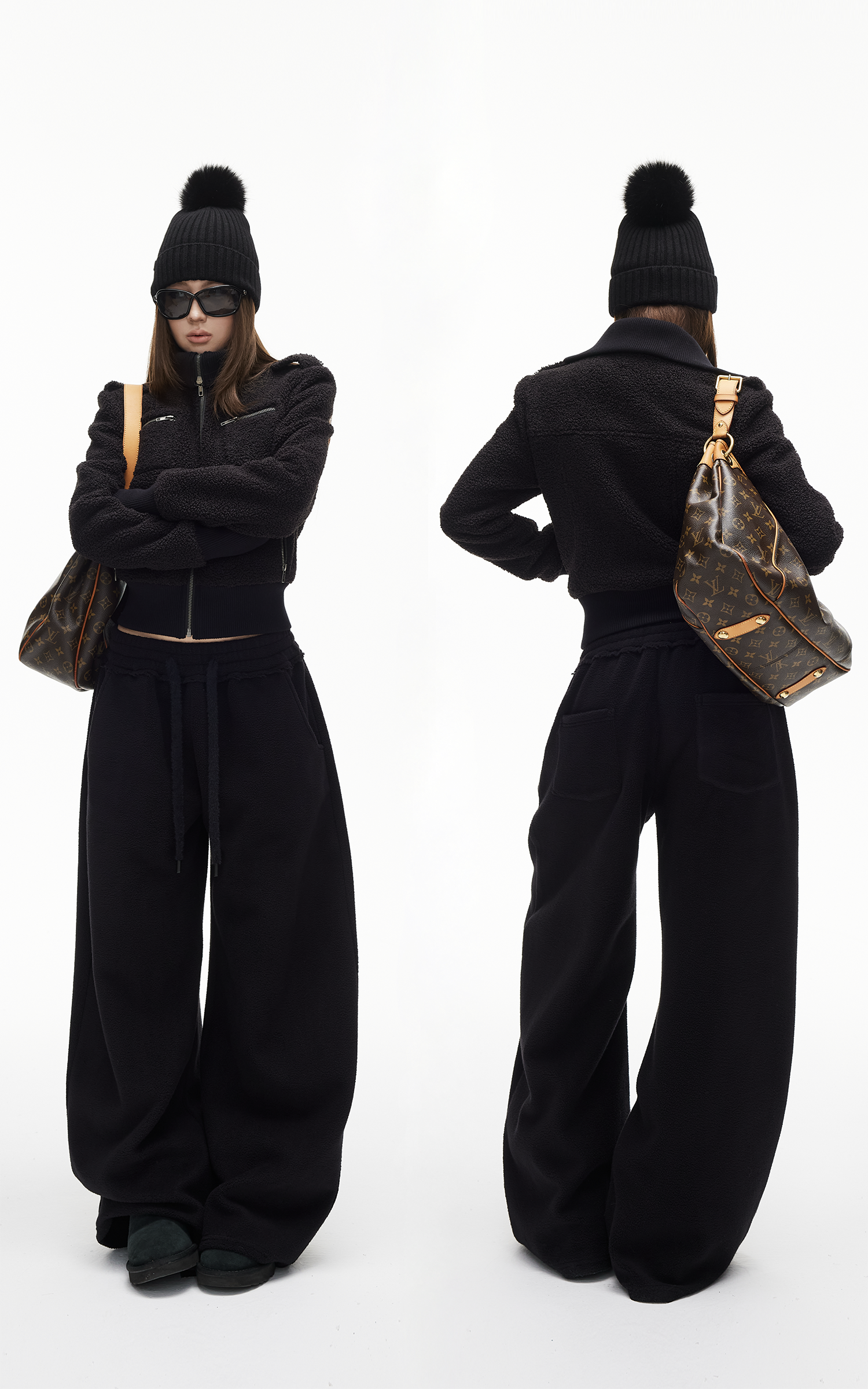 IAMXIAA Fleece Wide-Leg Sweatpants with Drawstring Waist