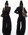 IAMXIAA Fleece Wide-Leg Sweatpants with Drawstring Waist