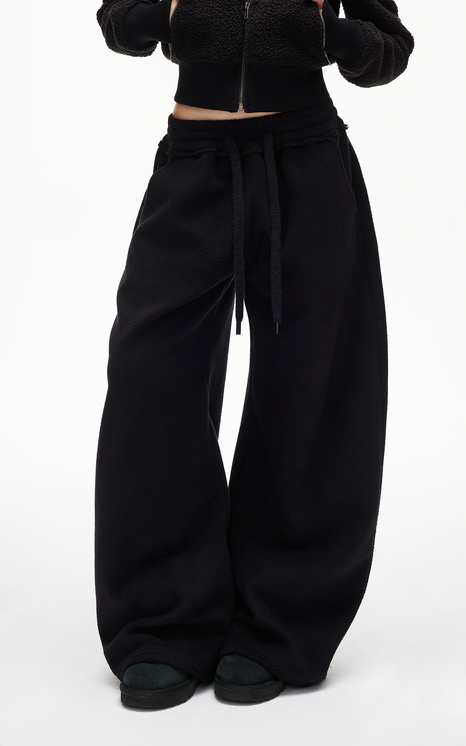 IAMXIAA Fleece Wide-Leg Sweatpants with Drawstring Waist