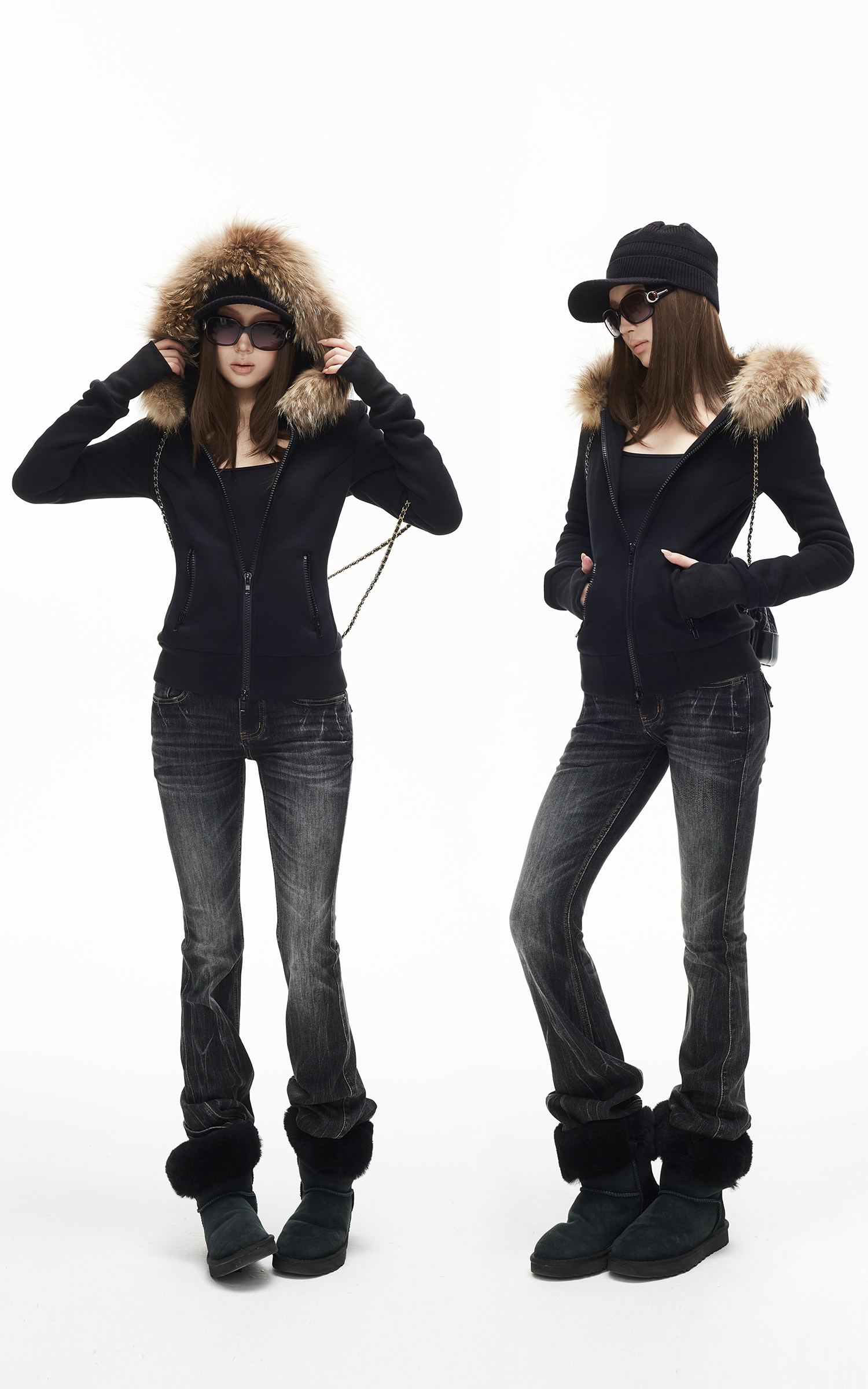 IAMXIAA Fitted Zip-Up Jacket with Detachable Faux Fur Hood