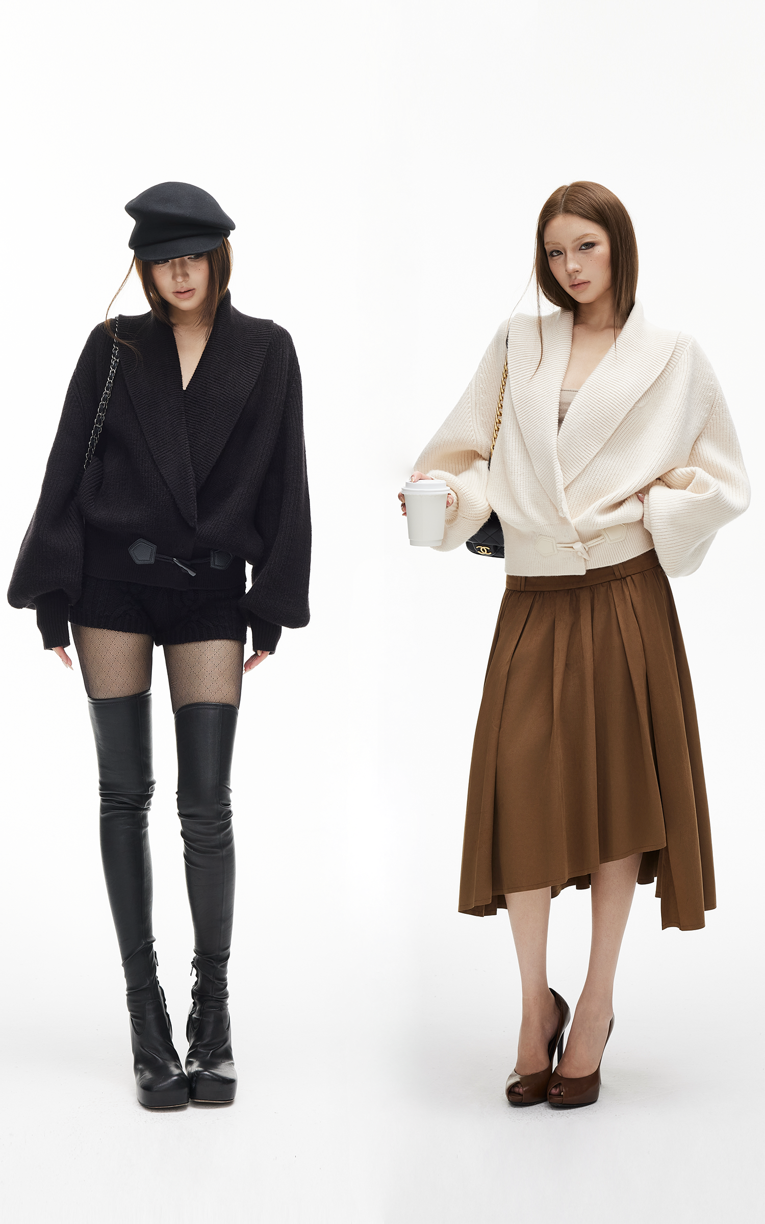 IAMXIAA Ribbed Knit Wrap Cardigan Women Winter Shawl Collar Sweater