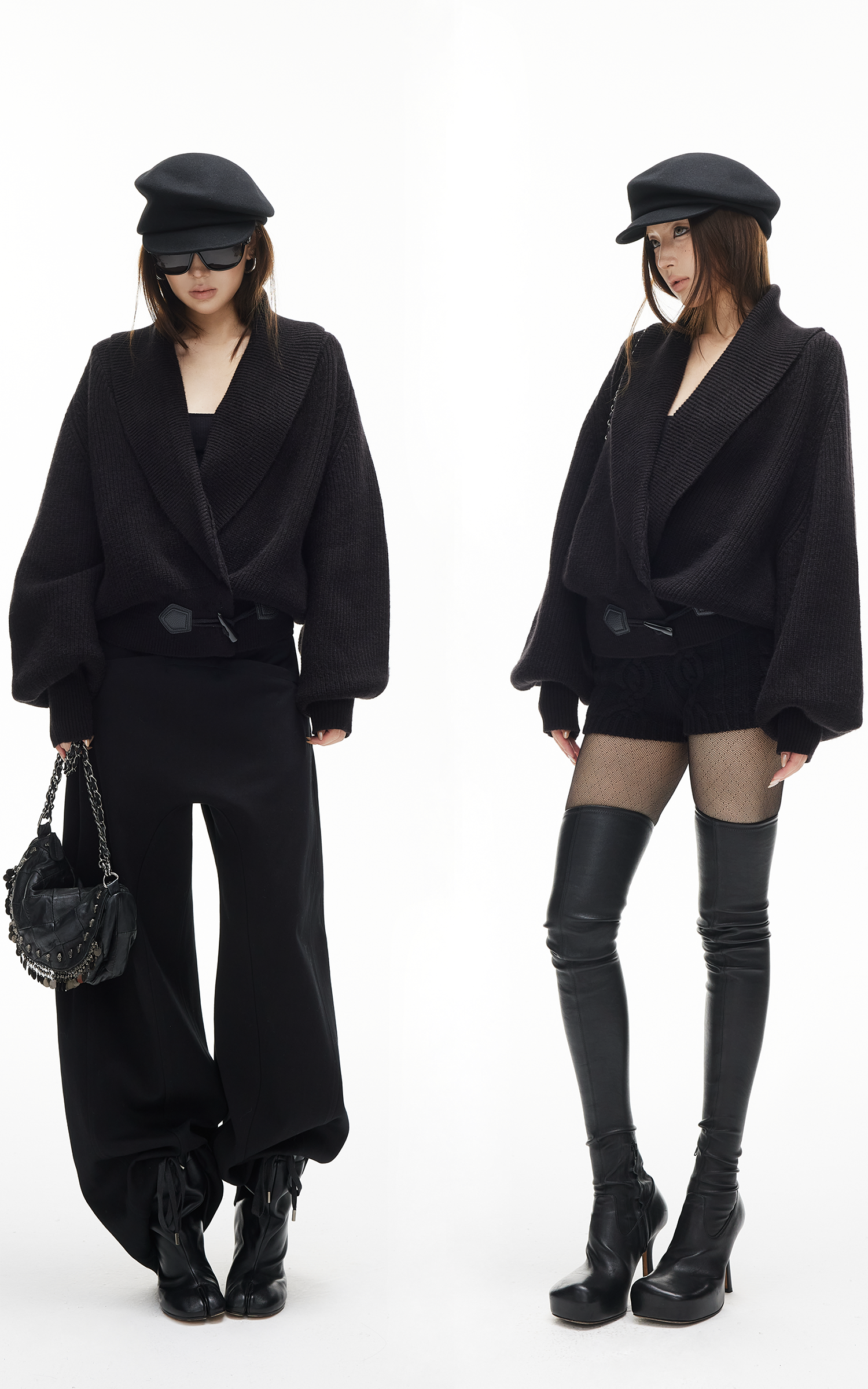 IAMXIAA Ribbed Knit Wrap Cardigan Women Winter Shawl Collar Sweater