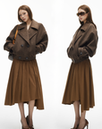 IAMXIAA Wool-Like Double-Breasted Cropped Jacket Women Short Lapel Coat