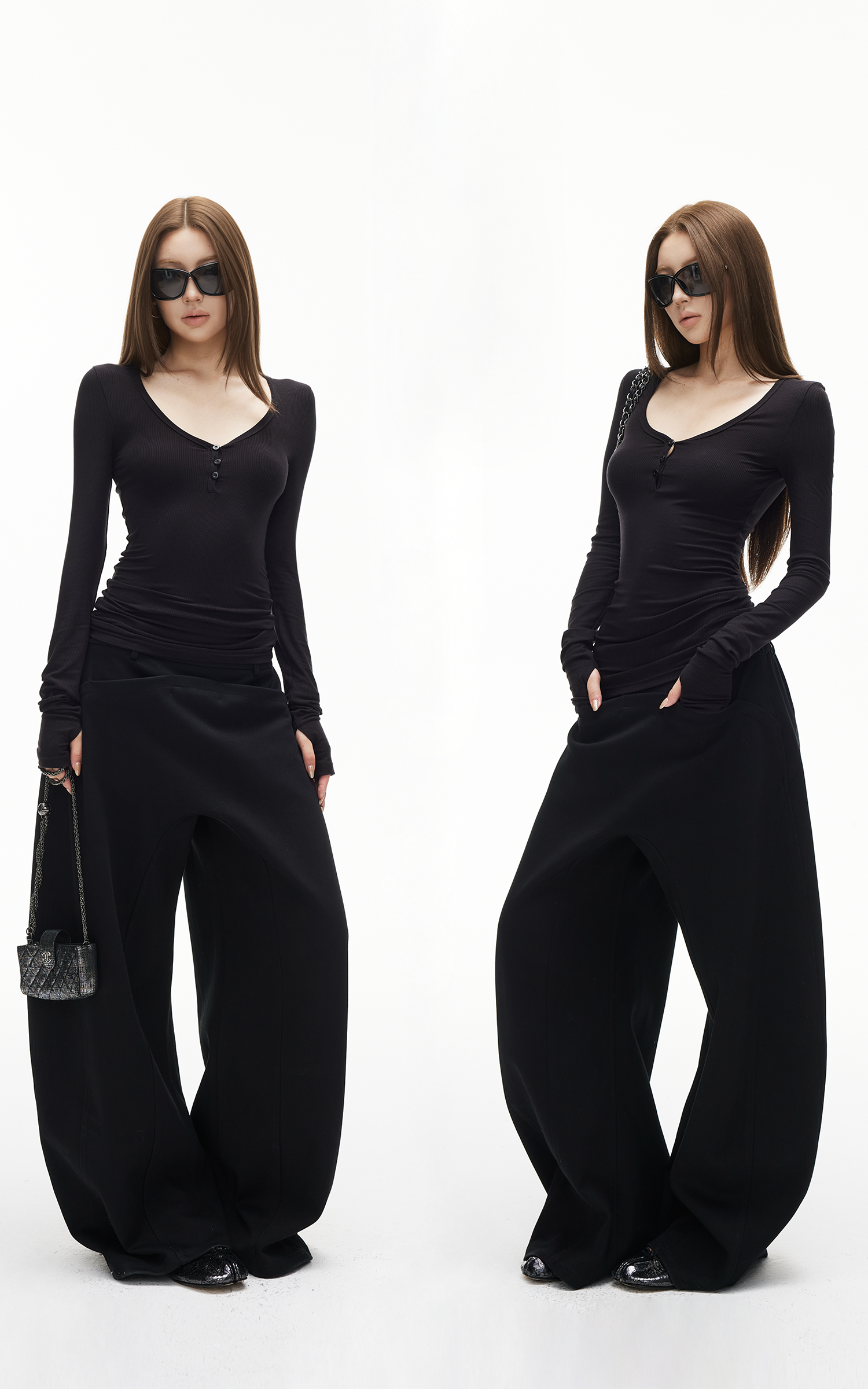 IAMXIAA Wide-Leg Low Crotch Casual Pants