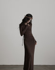 DOINDULGE Ruched Keyhole Maxi Dress in Dark Earth Tone