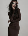 DOINDULGE Ruched Keyhole Maxi Dress in Dark Earth Tone