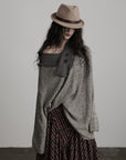 DOINDULGE Textured Asymmetric Collar Knit Sweater