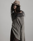 DOINDULGE Textured Asymmetric Collar Knit Sweater