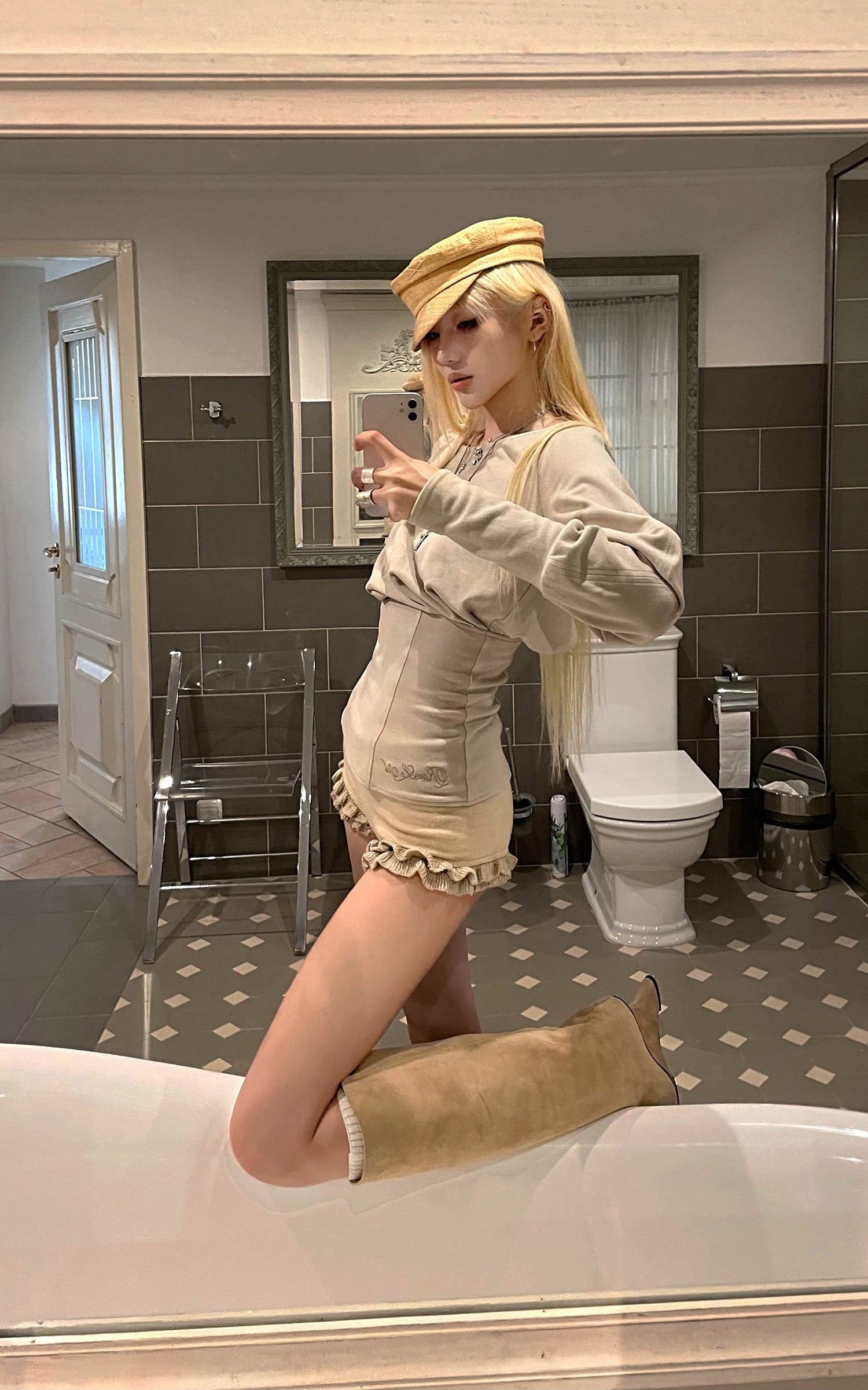 Rase le sol Draped Sculptural Knit Top with Corset Waist and Cutout Back