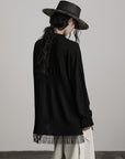 DOINDULGE Textured Fringe Knit Sweater