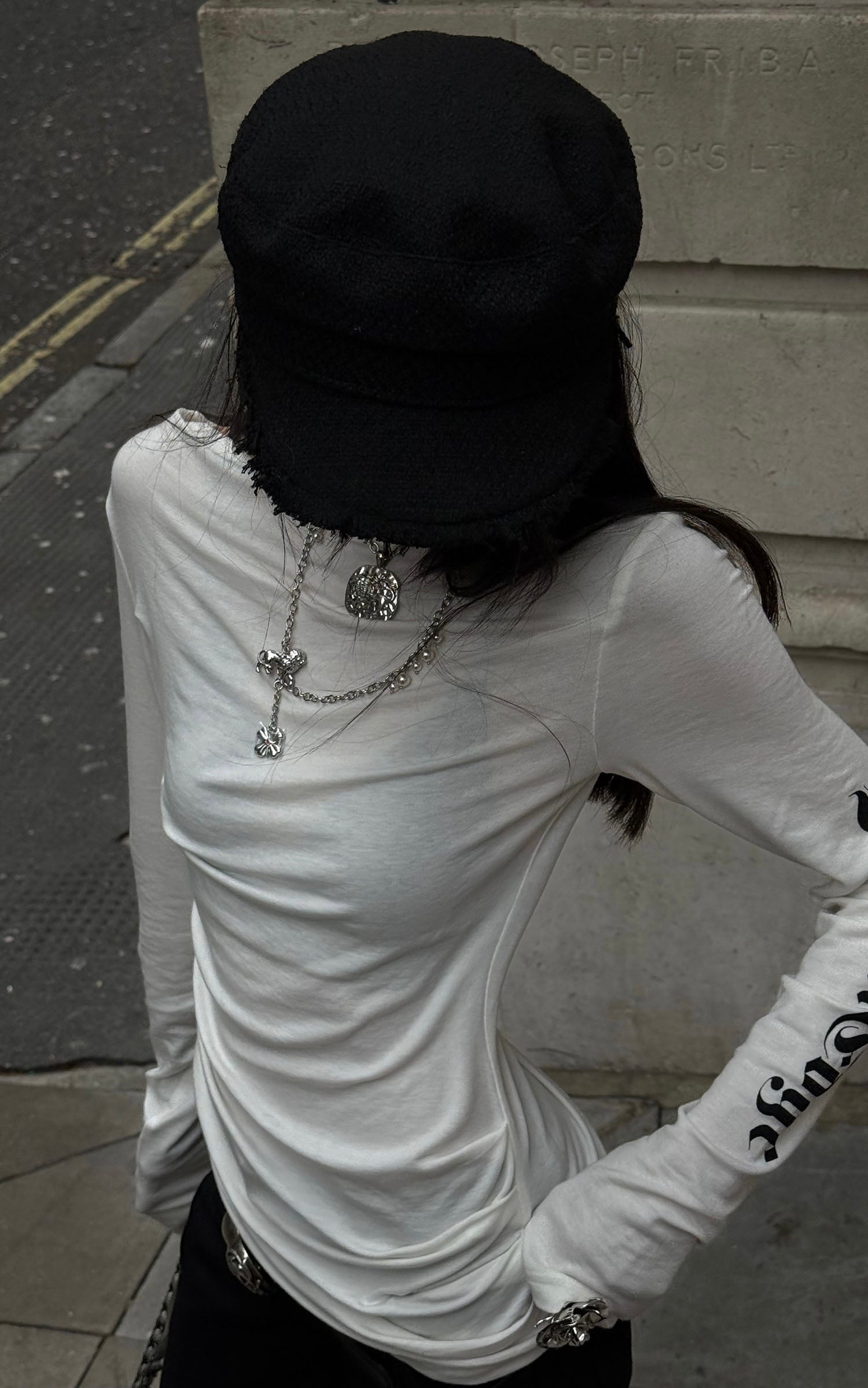 WARDEN EDGE Asymmetric Draped Long Sleeve Fitted Top