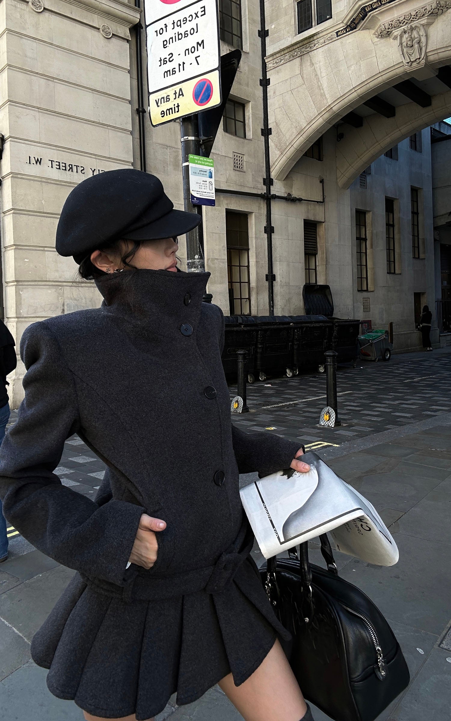 WARDEN EDGE Structured Cropped Wool Coat and Pleated Mini Skirt Set