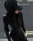 WARDEN EDGE Slim Fit Hooded Long Sleeve Top with Pocket and Metal Eyelet Detail