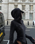 WARDEN EDGE Slim Fit Hooded Long Sleeve Top with Pocket and Metal Eyelet Detail