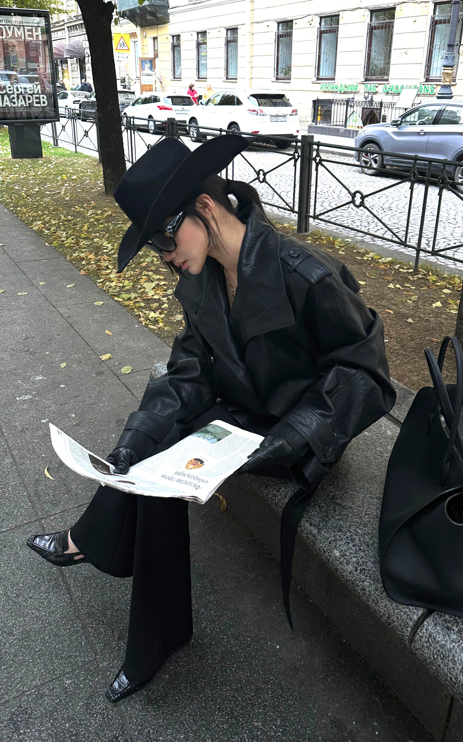 ROVENTE Faux Leather Belted Short Trench Coat