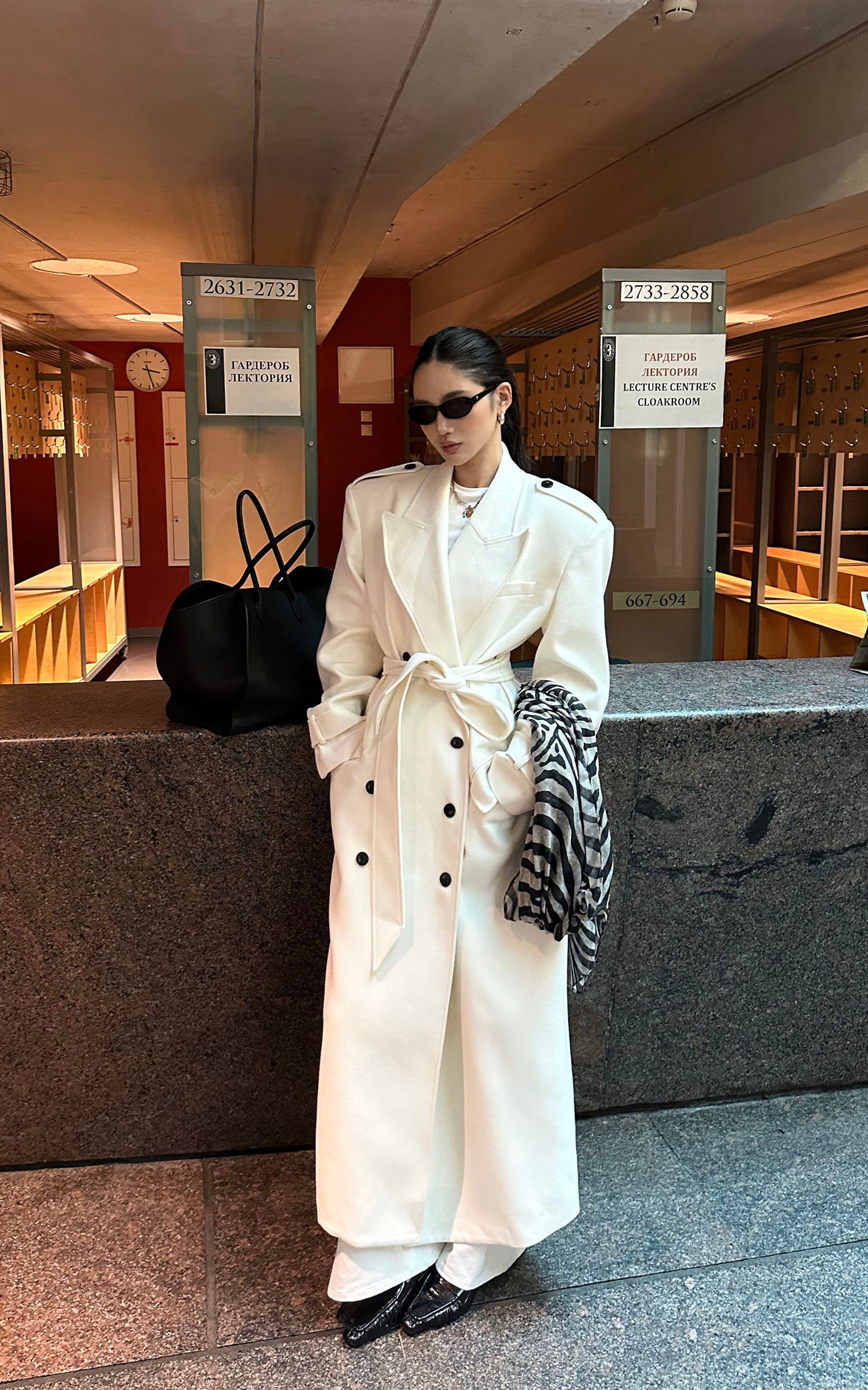 ROVENTE Long Double-Breasted Belted Coat