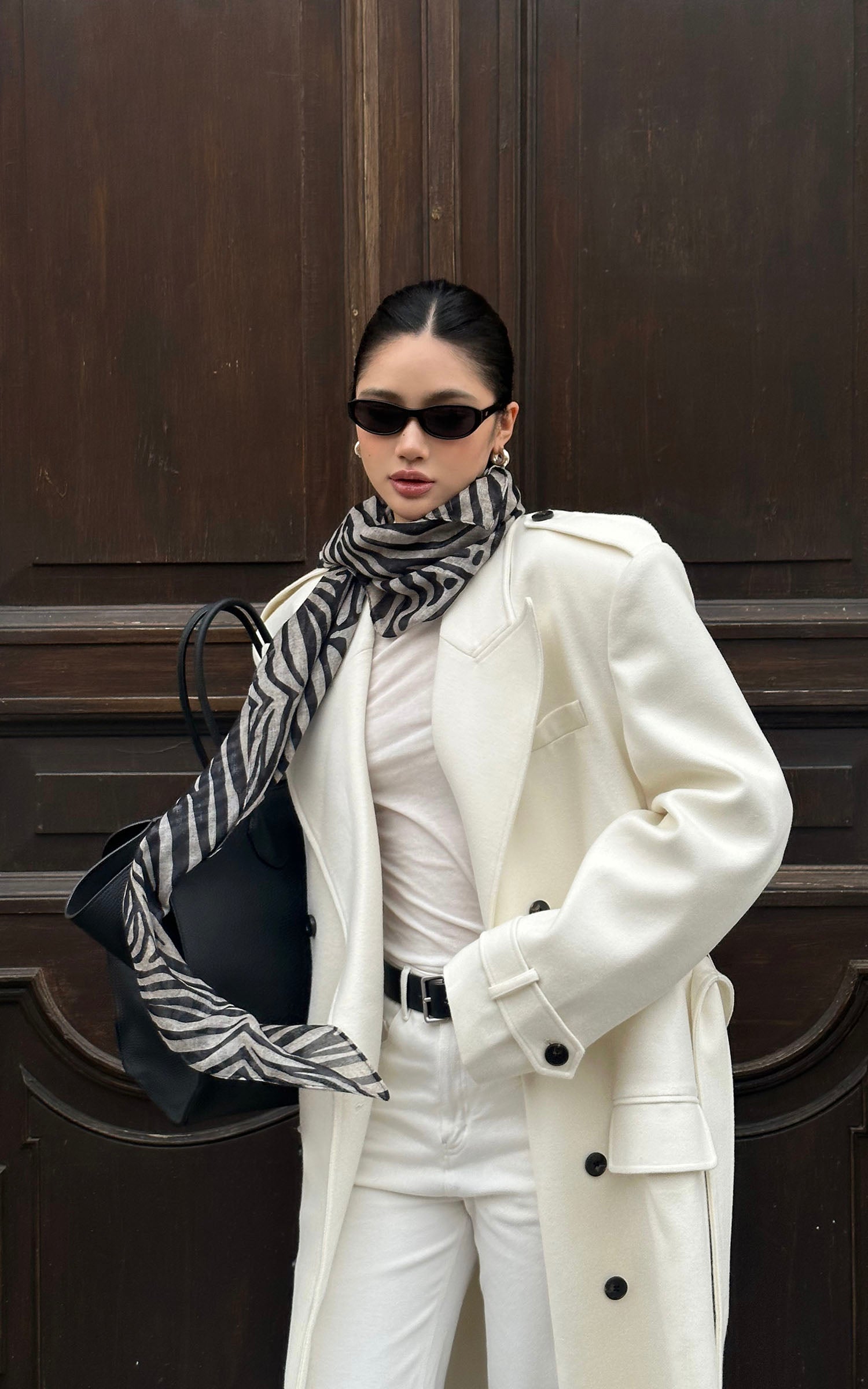 ROVENTE Long Double-Breasted Belted Coat