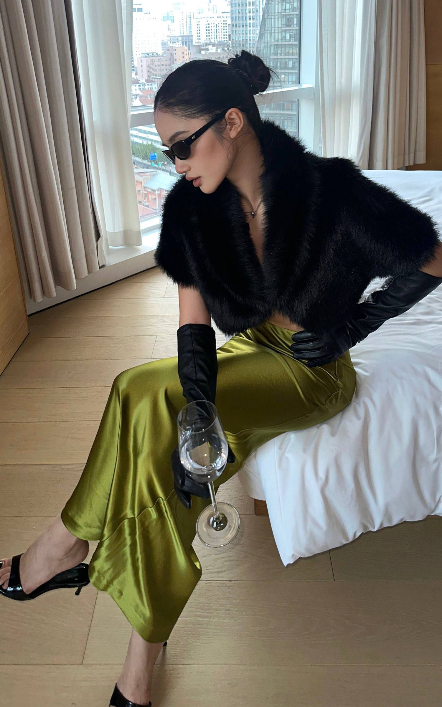 ROVENTE Draped Metallic Midi Skirt