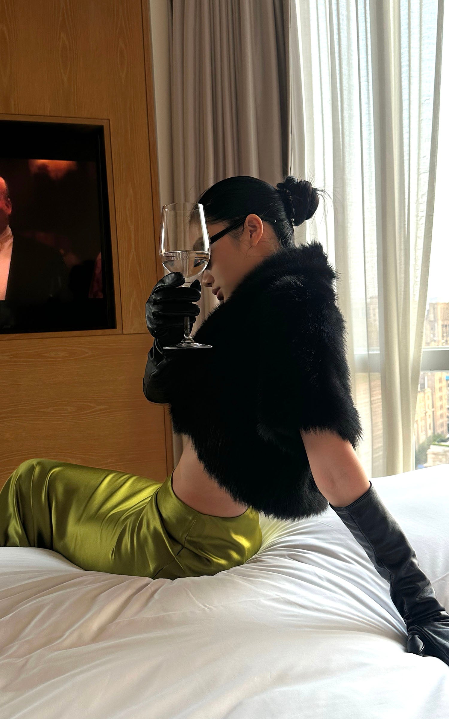 ROVENTE Draped Metallic Midi Skirt