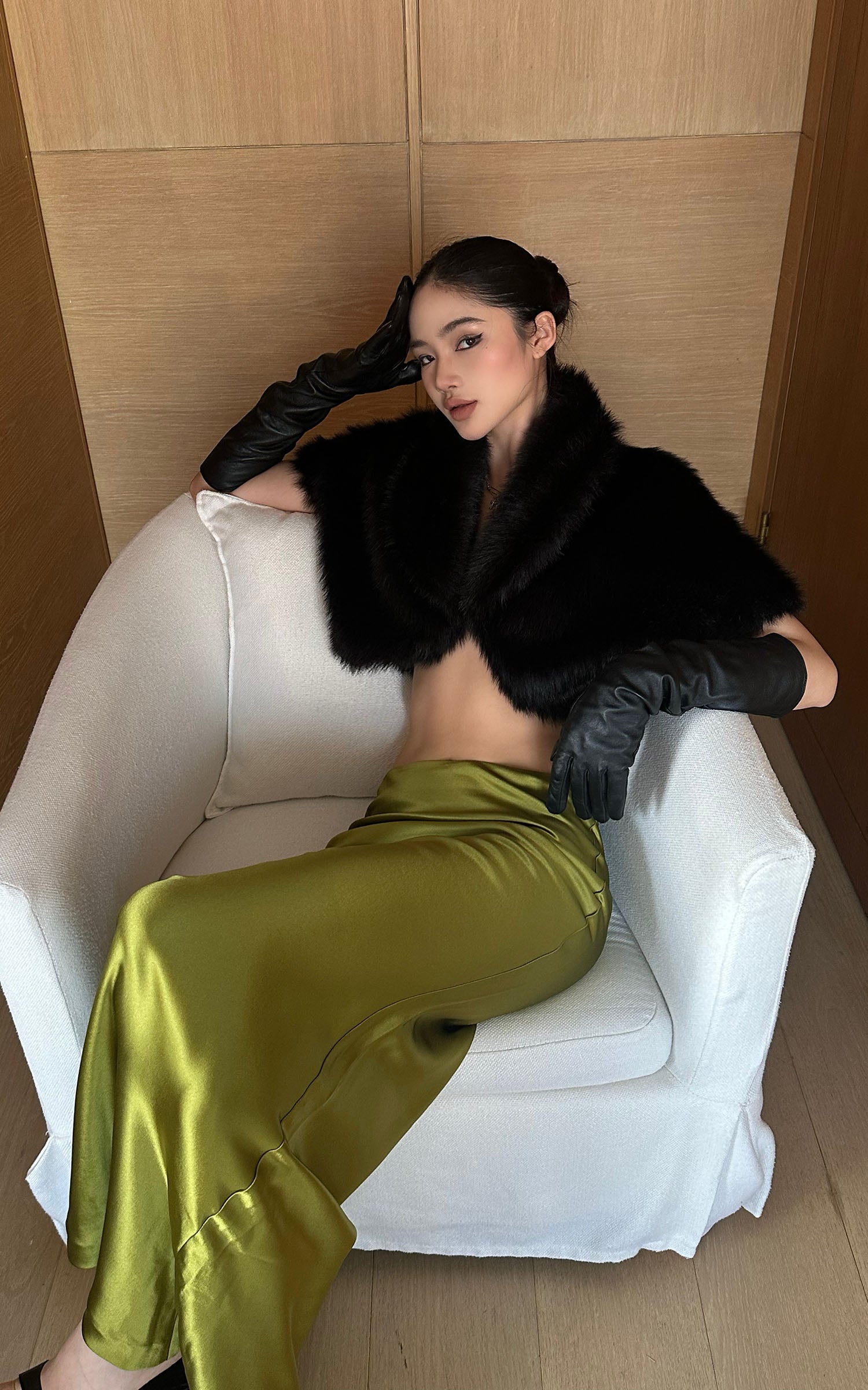 ROVENTE Draped Metallic Midi Skirt