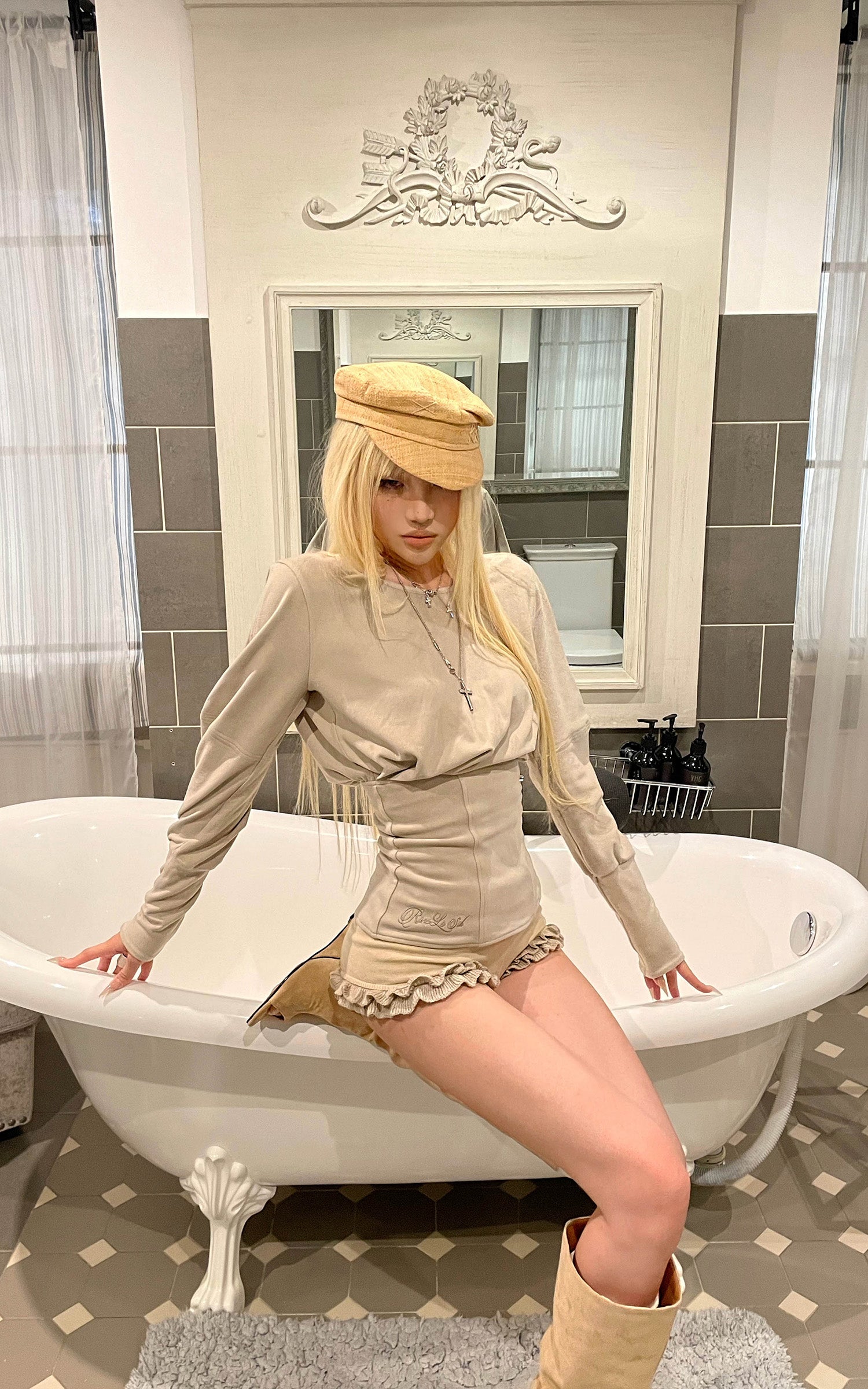 Rase le sol Draped Sculptural Knit Top with Corset Waist and Cutout Back