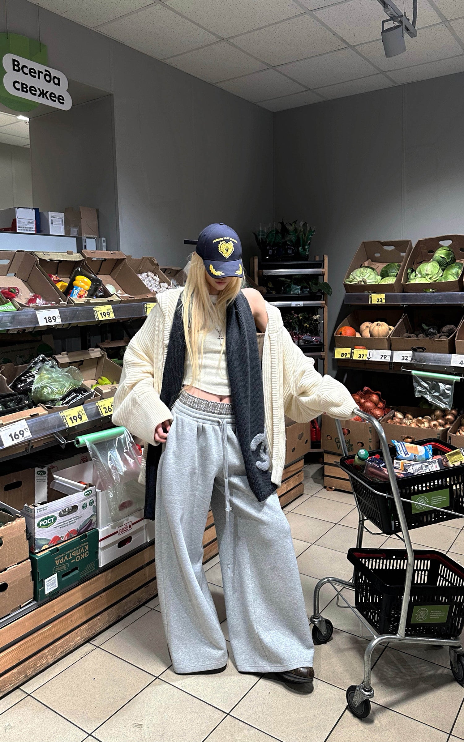 Rase le sol Loose Silhouette Knit Hoodie Cardigan With Lettered Back Detail