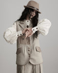 DOINDULGE Wool Patchwork Vest with Textured Panels