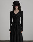 DOINDULGE Textured Ruched Draped Long Dress