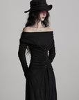 DOINDULGE Textured Ruched Draped Long Dress