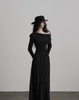 DOINDULGE Textured Ruched Draped Long Dress
