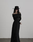 DOINDULGE Textured Ruched Draped Long Dress