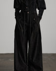 DOINDULGE Textured Wide-Leg Trousers with Draped Panels and Rope Detail