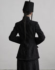 DOINDULGE Structured Textured Blazer with Sculpted Silhouette and Hand-Woven Knot Buttons